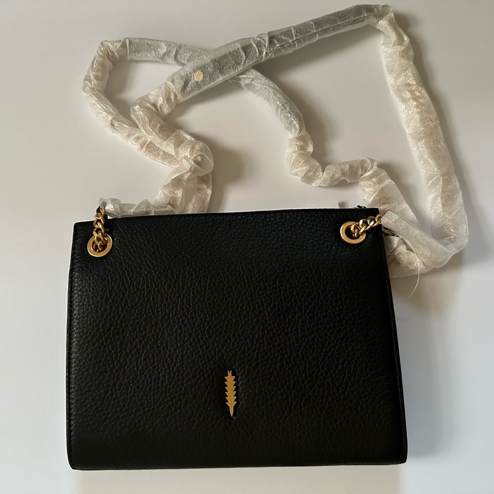 Thacker Black Leather Handbag with Gold Accents - Picture 3 of 5